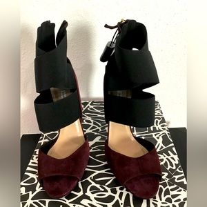 NEW. Diane Von Furstenberg Juliesa prune /suede black heels. Size 9. Never worn